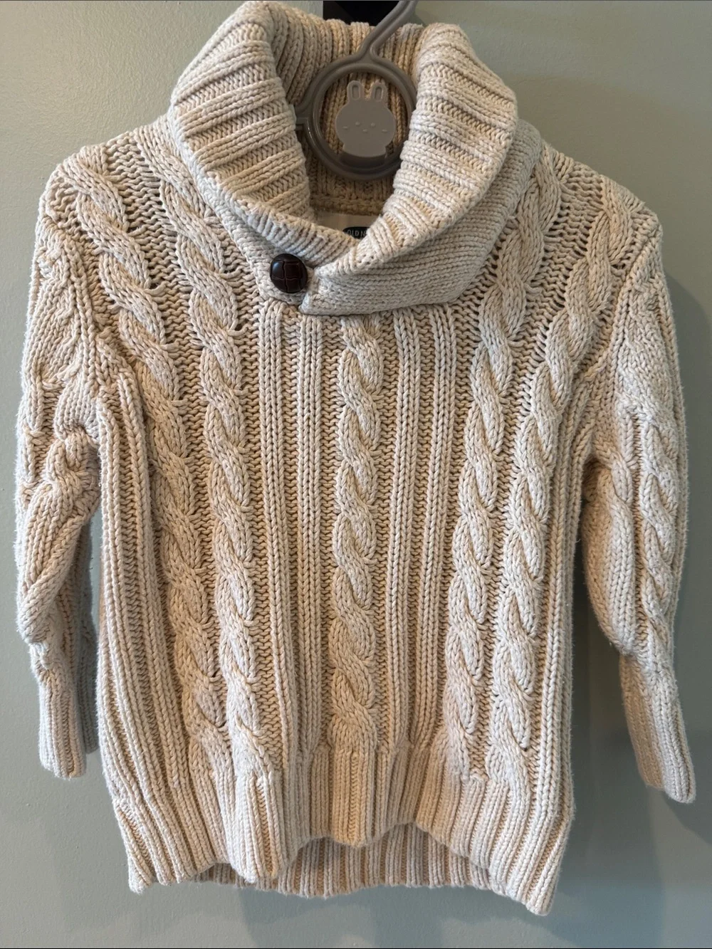 Old Navy Cream 18-24mo Cable Knit Shawl-Collar Sweater